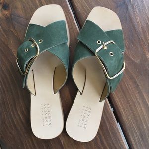 Olive Suede Summer Slides